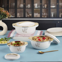 Radiant Insulated Casserole, Set of 3, 500ml+1000ml+1500ml White / 500ml+1000ml+1500ml