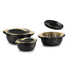 Radiant Insulated Casserole, Set of 3, 500ml+1000ml+1500ml Black / 500ml+1000ml+1500ml
