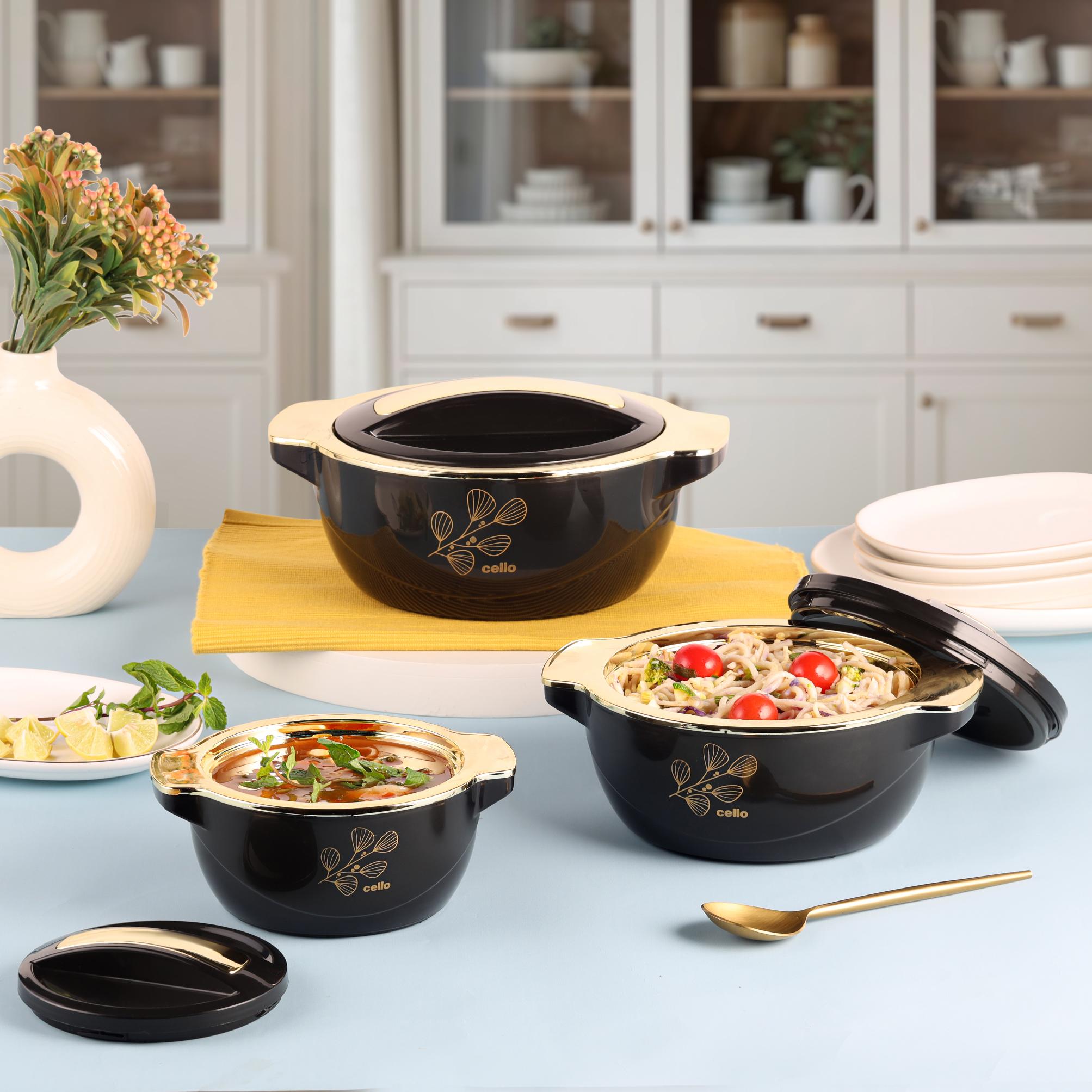 Radiant Insulated Casserole, Set of 3, 500ml+1000ml+1500ml Black / 500ml+1000ml+1500ml