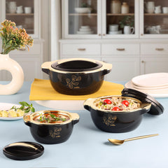 Radiant Insulated Casserole, Set of 3, 500ml+1000ml+1500ml Black / 500ml+1000ml+1500ml