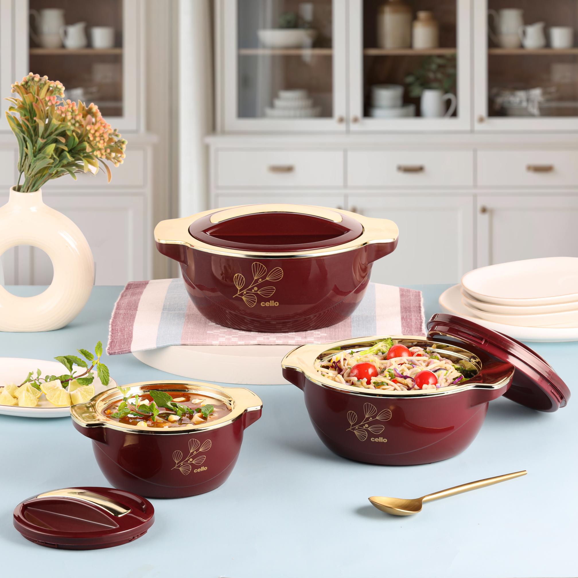 Radiant Insulated Casserole, Set of 3, 500ml+1000ml+1500ml Burgandy / 500ml+1000ml+1500ml