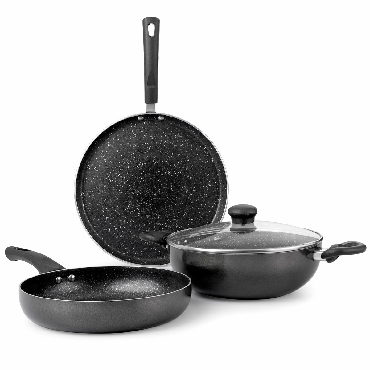 Kitchenova Cookware Set – Tawa, Pan & Kadai | Induction | Black