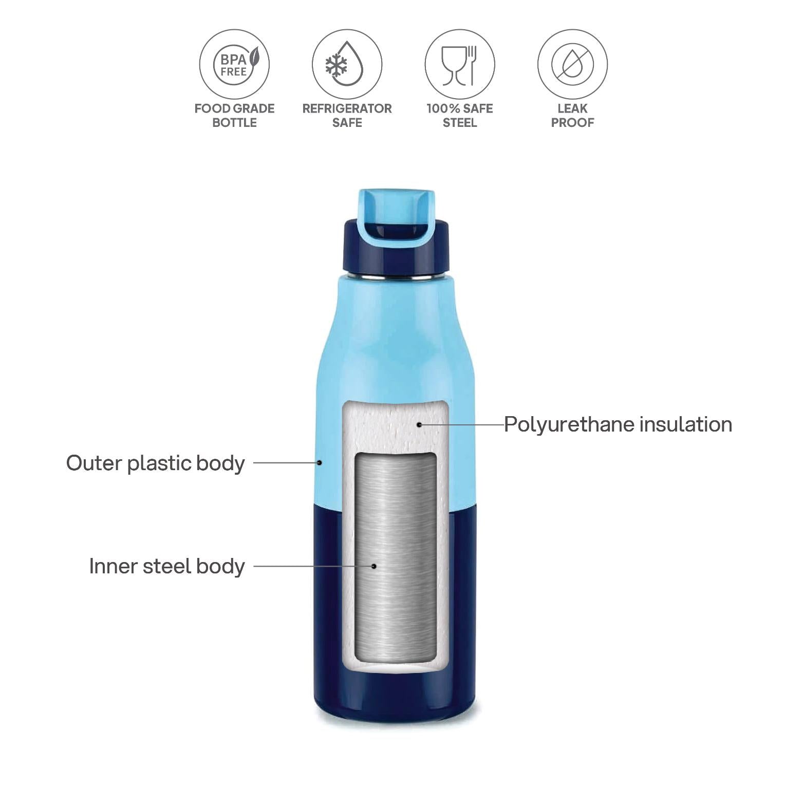 Puro Steel X Felix 600 Insulated Bottle, 490 ml Blue / 490 ml