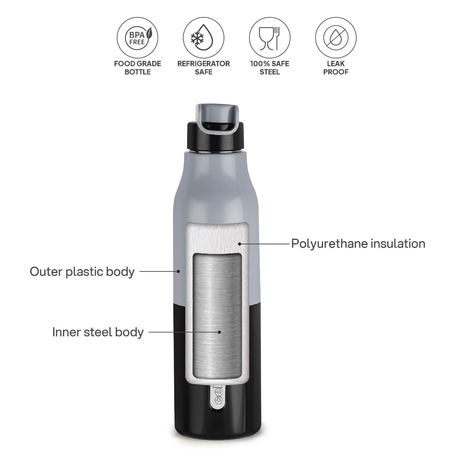 Puro Steel X Felix 600 Insulated Bottle, 490 ml Grey / 490 ml