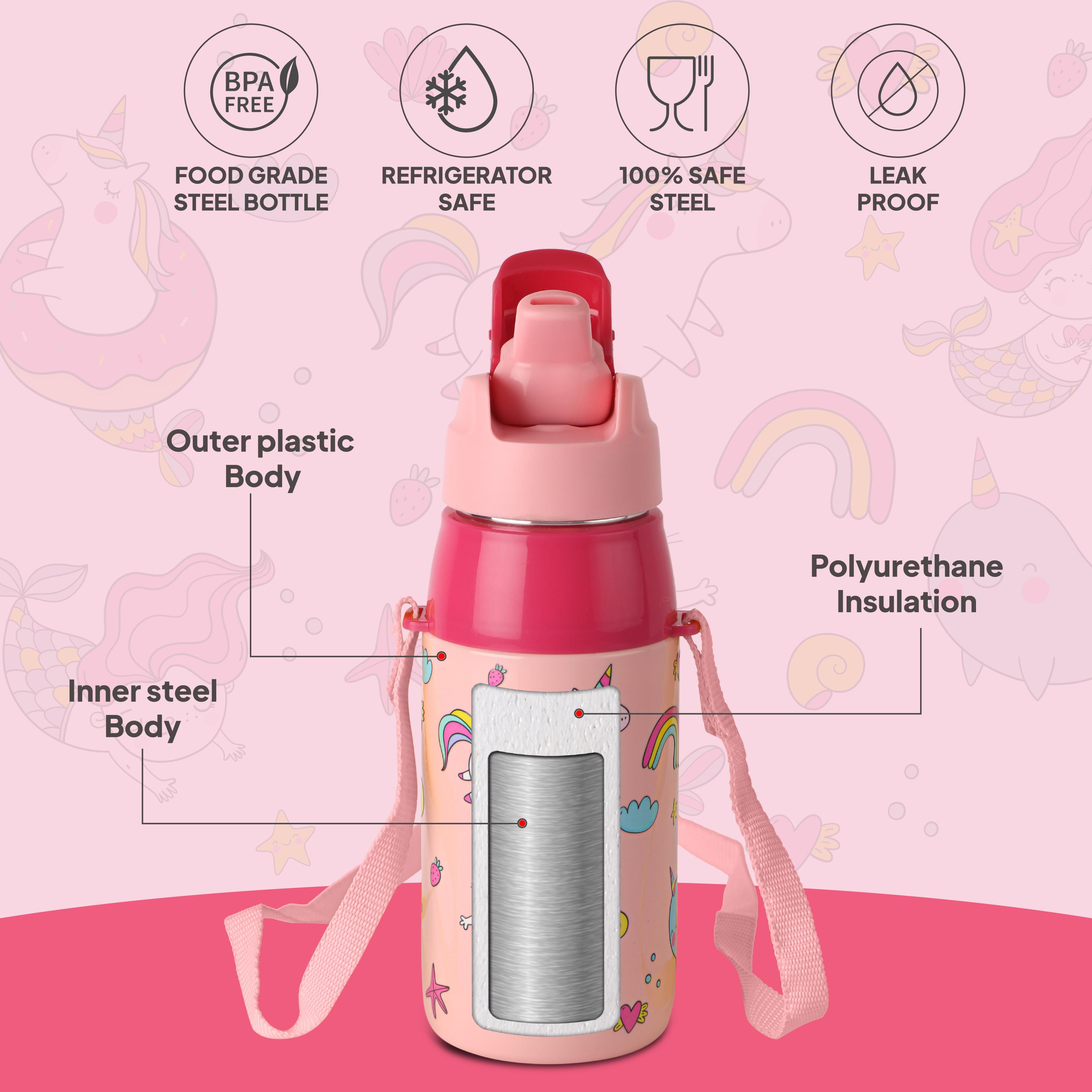 Era 3D Design Insulated Kids Water Bottle, 400ml Pink Parade