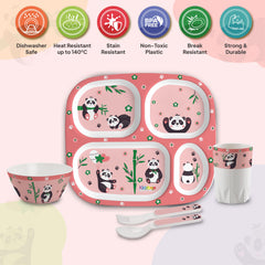 Bamboo Buddies Peach Kids Melamine Meal, Set of 5 Quadmeal
