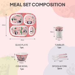 Bamboo Buddies Peach Kids Melamine Meal, Set of 5 Quadmeal