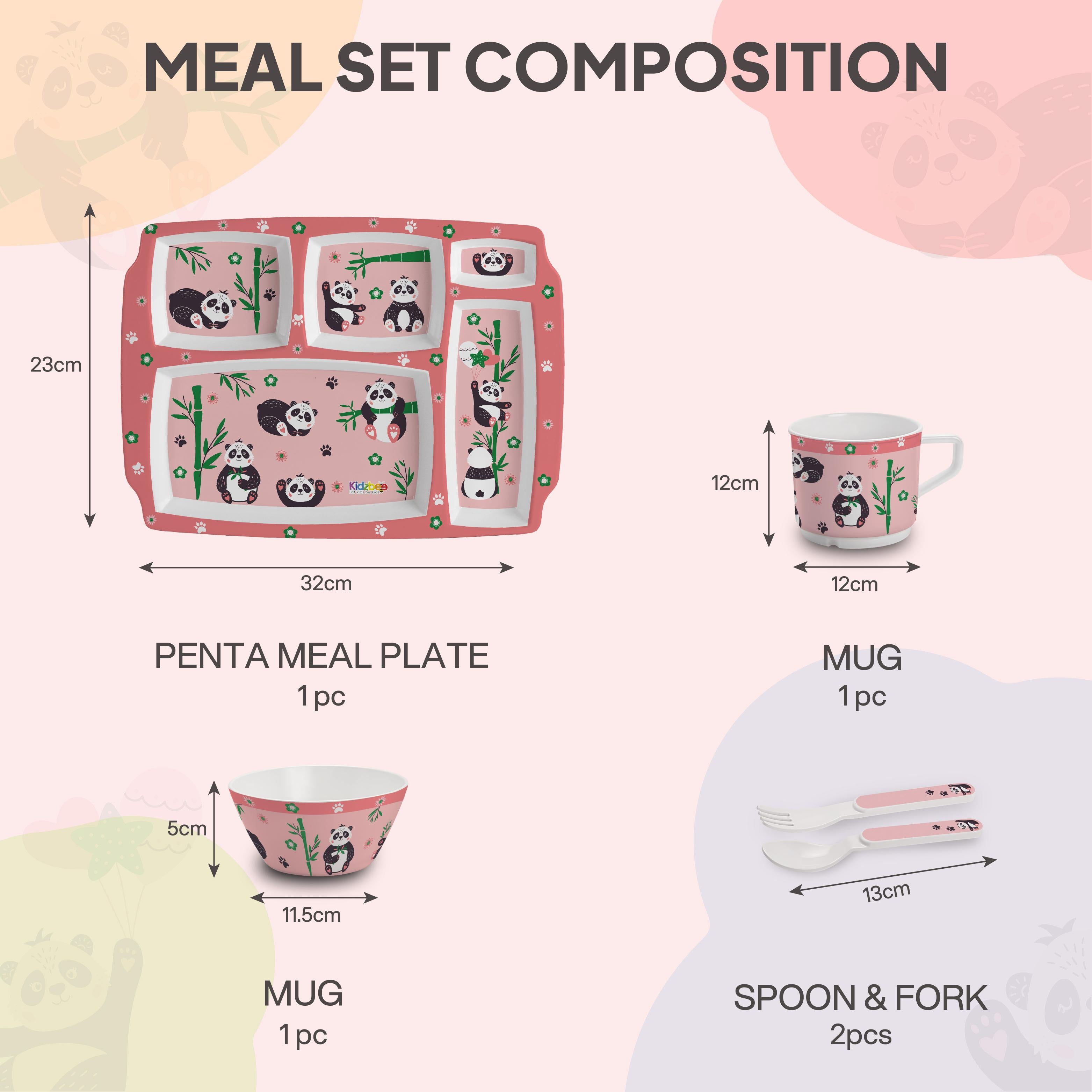 Bamboo Buddies Peach Kids Melamine Meal, Set of 5 Pentameal