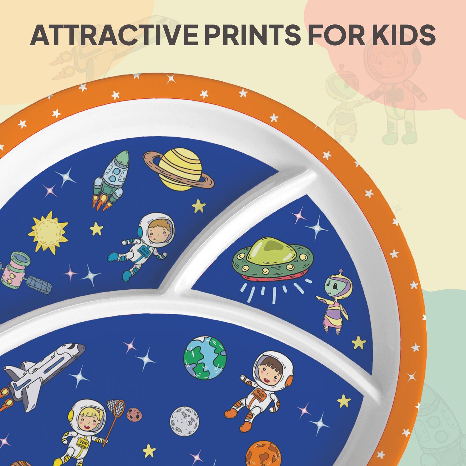 Cosmic Explorer Blue Kids Melamine Meal, Set of 3 Trioplate