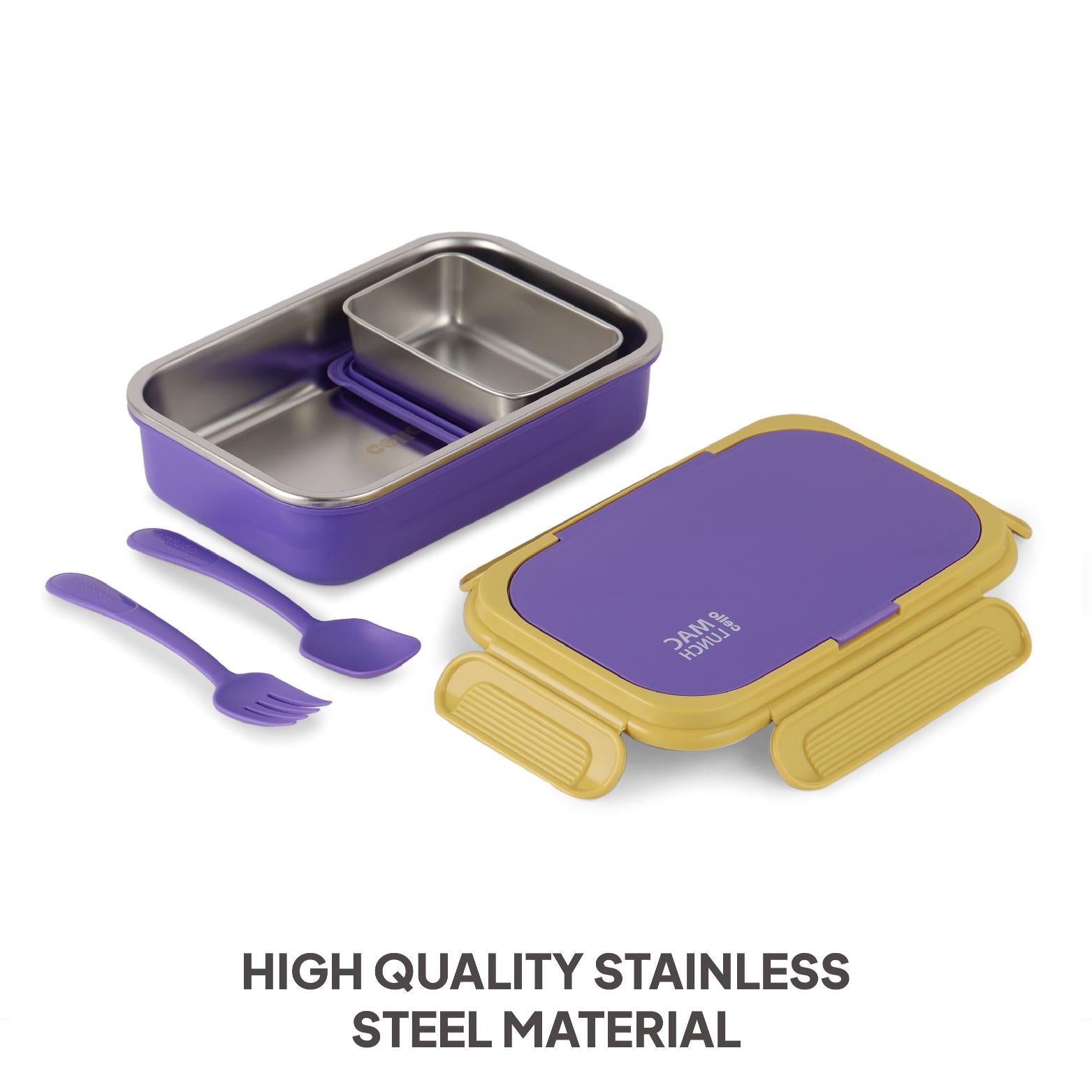 Mac Insulated Inner Steel Lunch Box with Fork and Spoon Purple