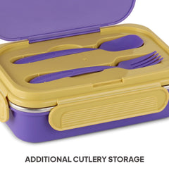 Mac Insulated Inner Steel Lunch Box with Fork and Spoon Purple