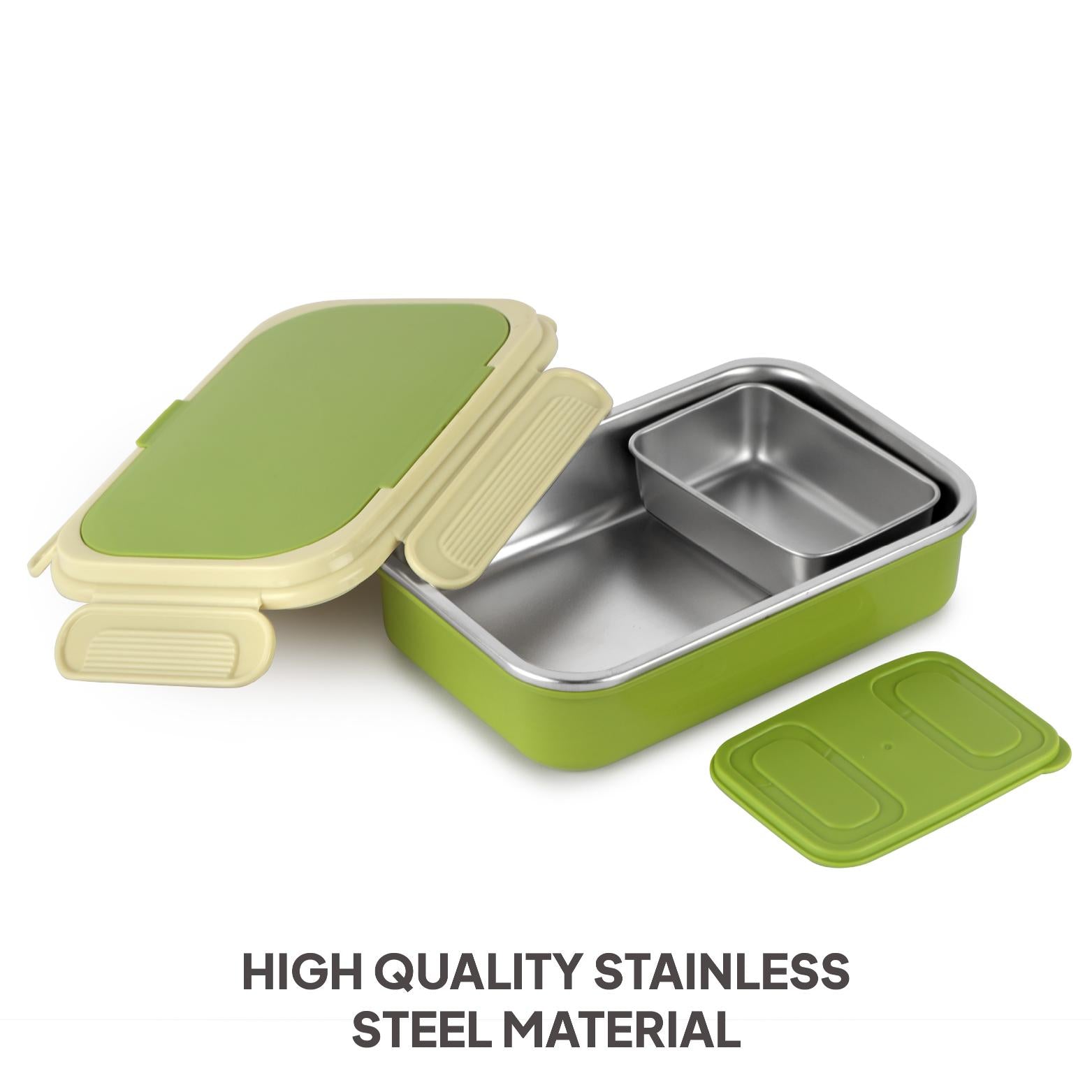 Mac Insulated Inner Steel Lunch Box with Fork and Spoon Green