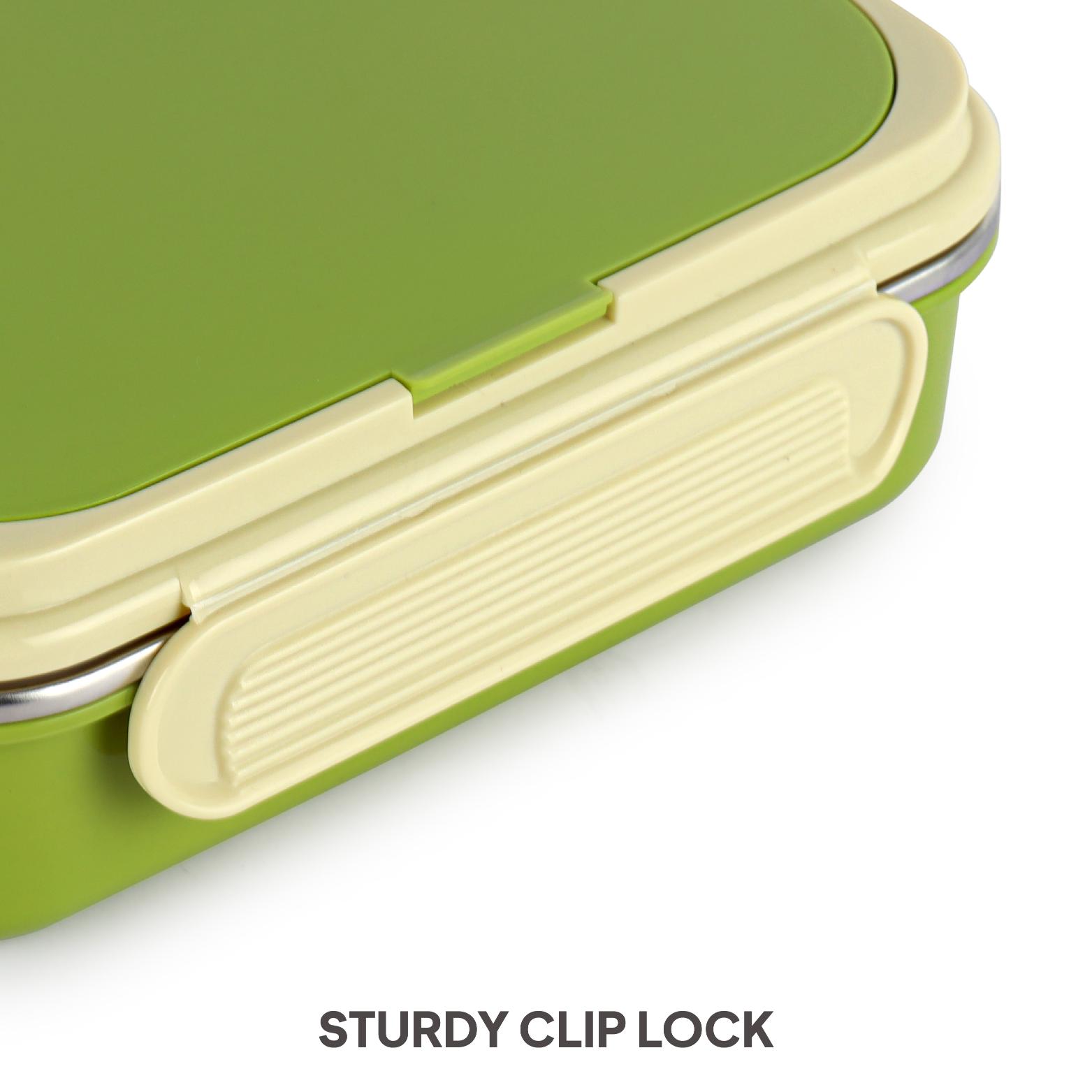 Mac Insulated Inner Steel Lunch Box with Fork and Spoon Green