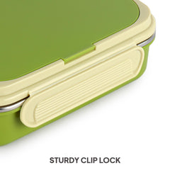 Mac Insulated Inner Steel Lunch Box with Fork and Spoon Green