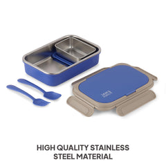 Mac Insulated Inner Steel Lunch Box with Fork and Spoon Blue