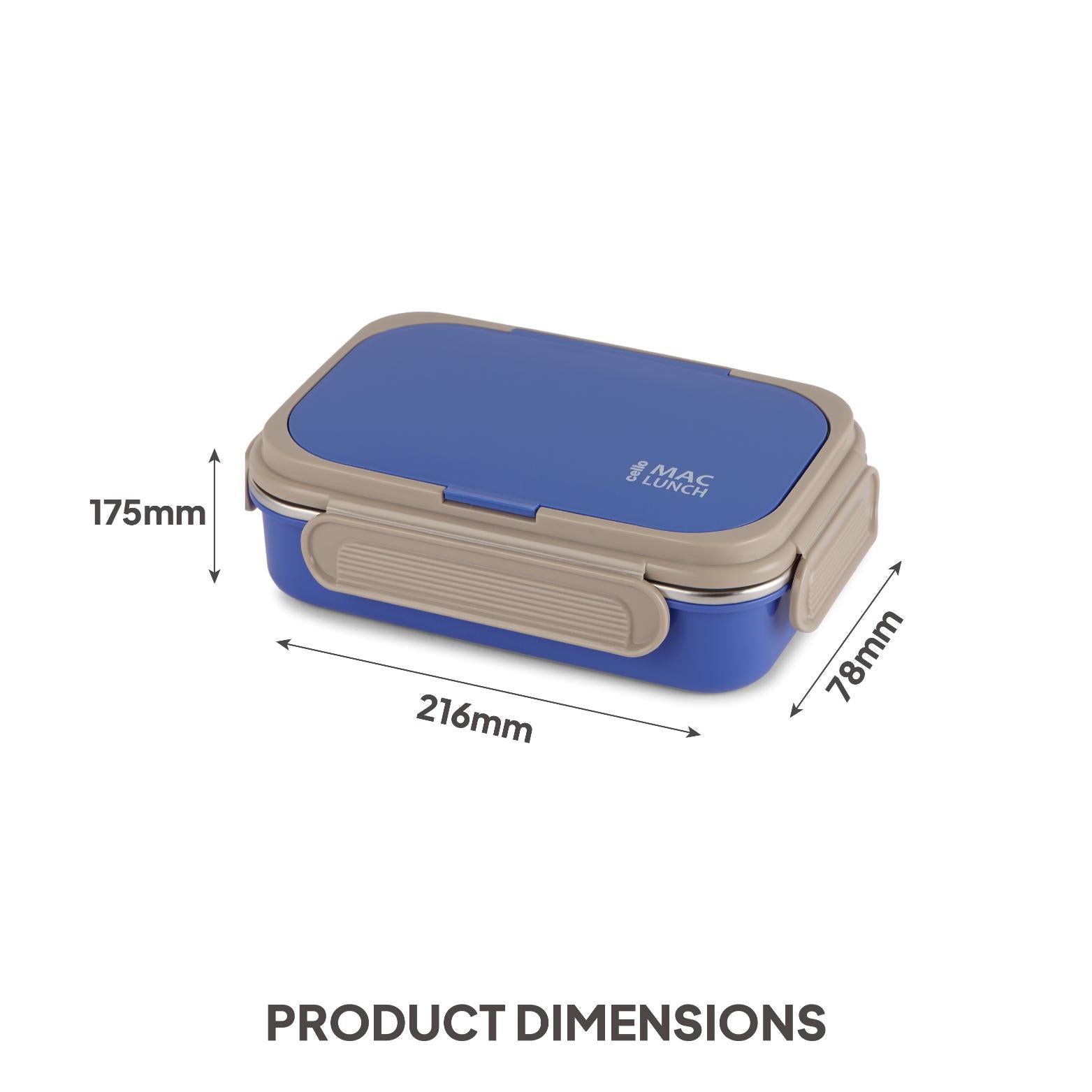 Mac Insulated Inner Steel Lunch Box with Fork and Spoon Blue