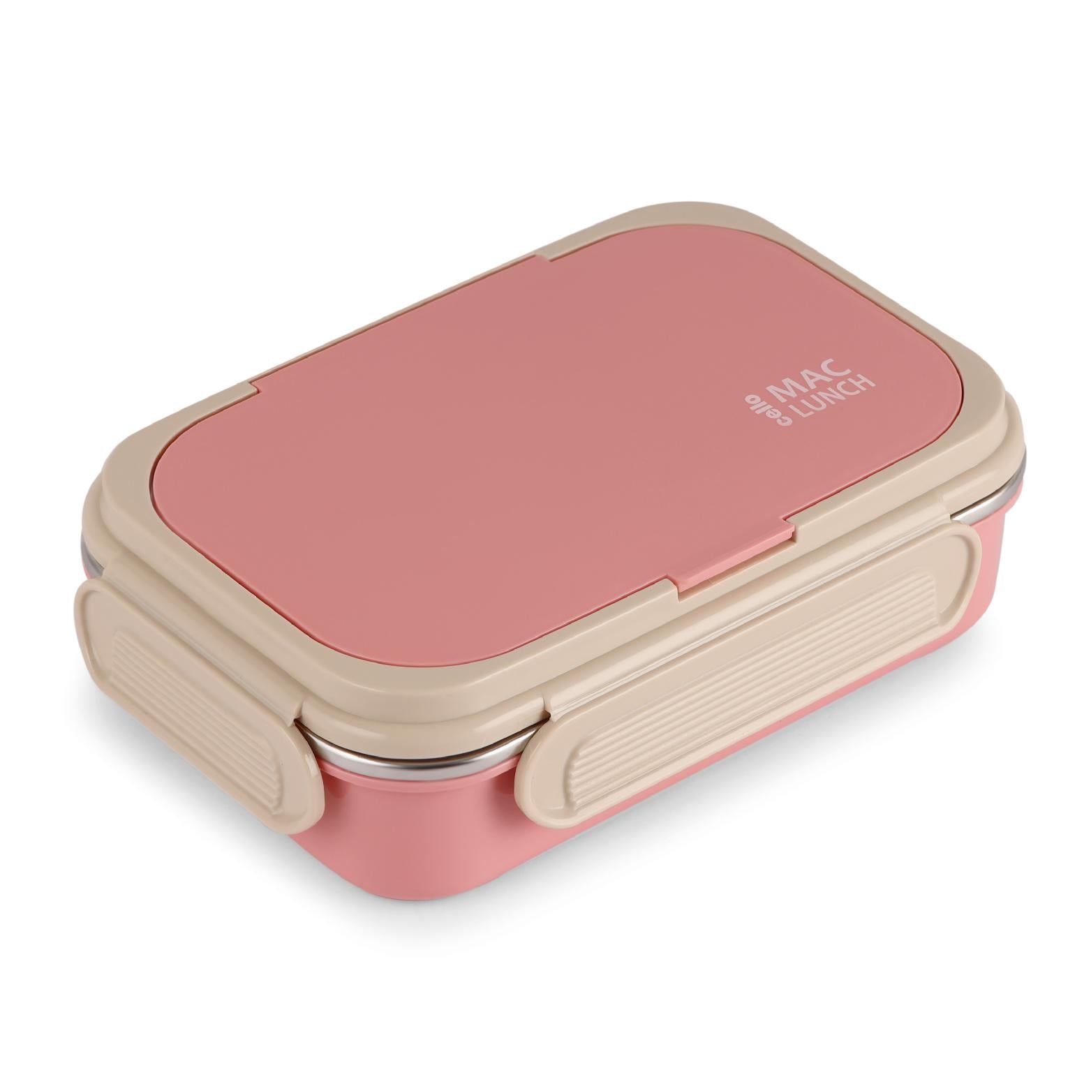 Mac Insulated Inner Steel Lunch Box with Fork and Spoon Pink