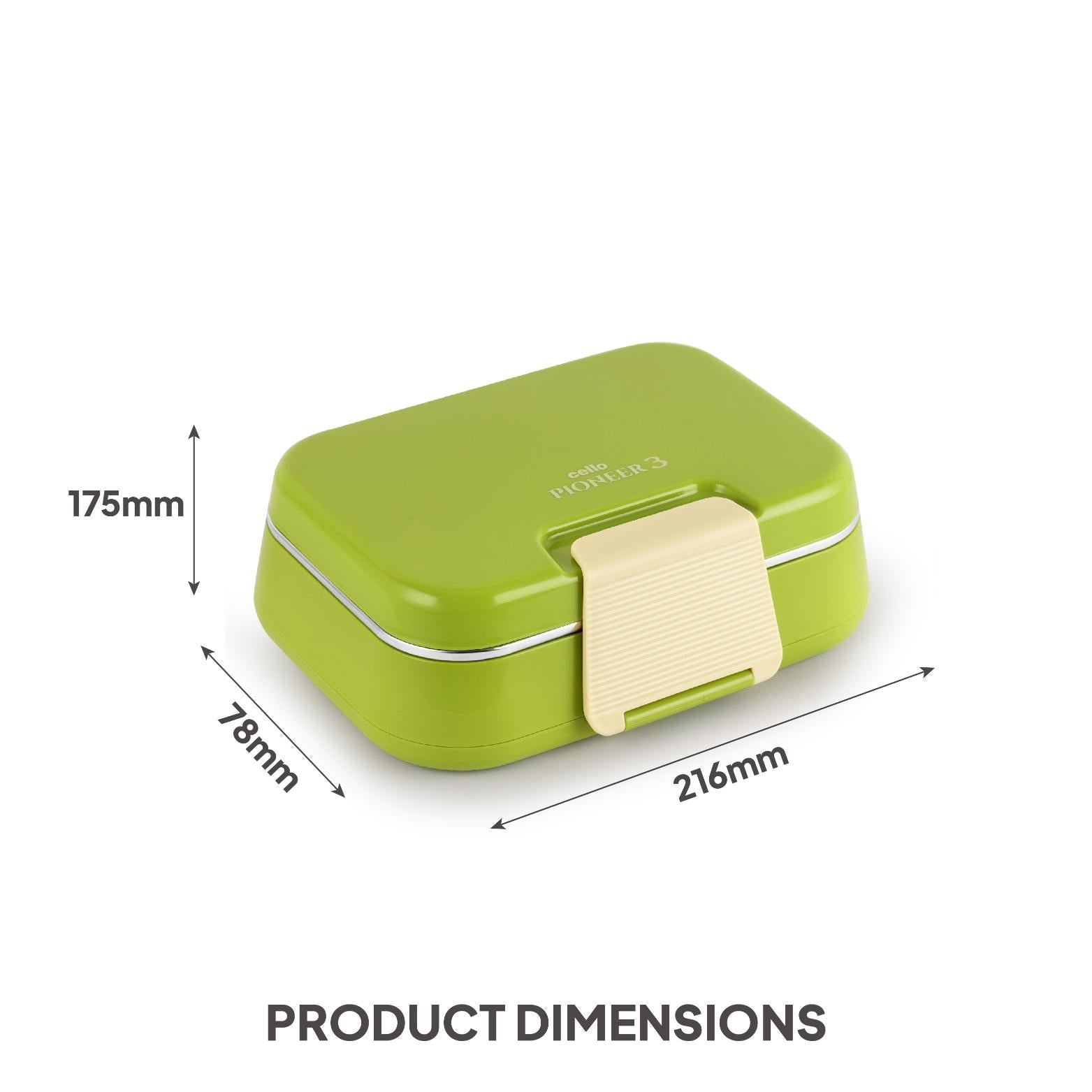 Pioneer Insulated Inner Steel Lunch Box with Fork and Spoon Green