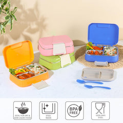 Pioneer Insulated Inner Steel Lunch Box with Fork and Spoon Pink