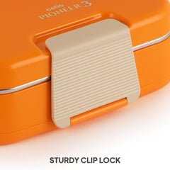 Pioneer Insulated Inner Steel Lunch Box with Fork and Spoon Orange