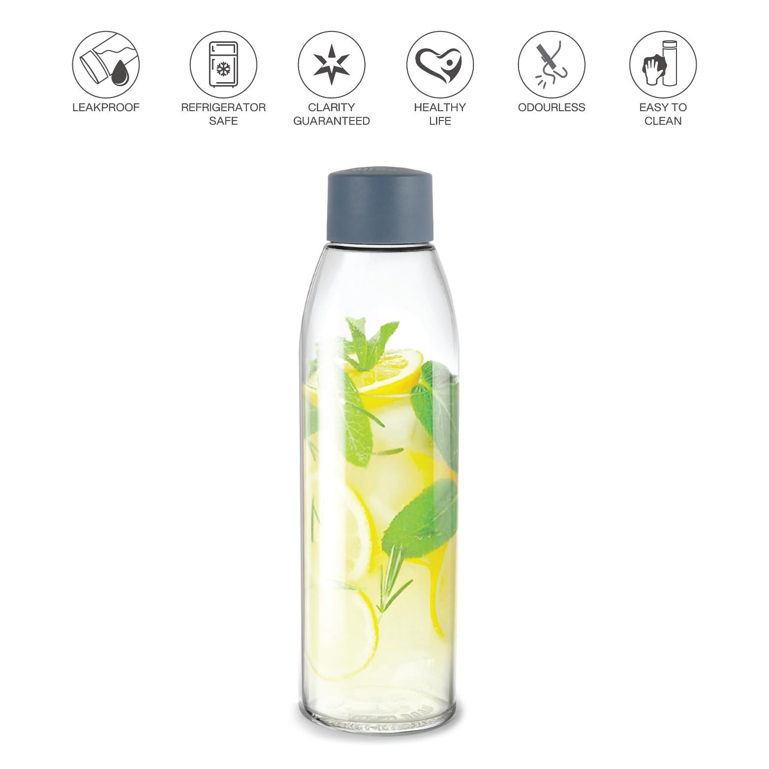 Hydra Glass Bottle 900ml Grey