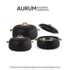 Aurum Insulated Casserole, Set of 3, 1000ml+1000ml+1500ml Black / 1000ml+1000ml+1500ml
