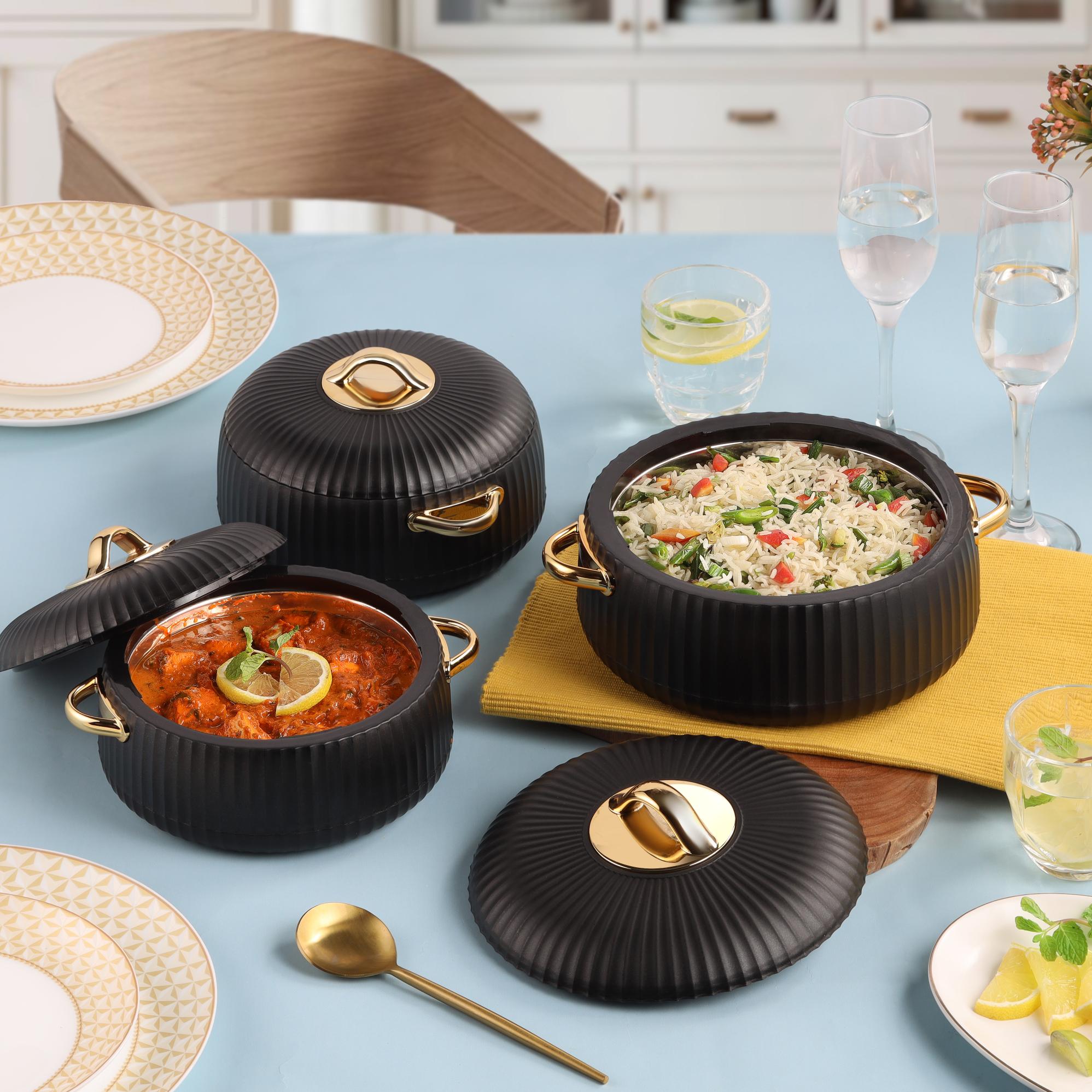 Aurum Insulated Casserole, Set of 3, 1000ml+1000ml+1500ml Black / 1000ml+1000ml+1500ml