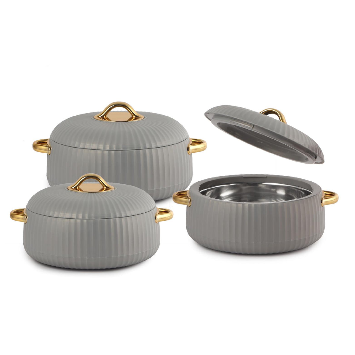 Aurum Insulated Casserole, Set of 3, 1000ml+1000ml+1500ml Grey / 1000ml+1000ml+1500ml
