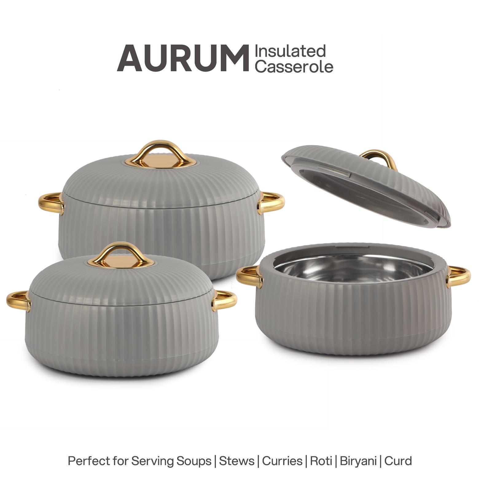 Aurum Insulated Casserole, Set of 3, 1000ml+1000ml+1500ml Grey / 1000ml+1000ml+1500ml