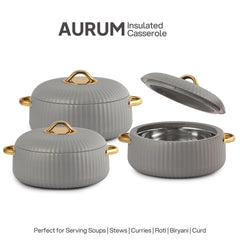 Aurum Insulated Casserole, Set of 3, 1000ml+1000ml+1500ml Grey / 1000ml+1000ml+1500ml