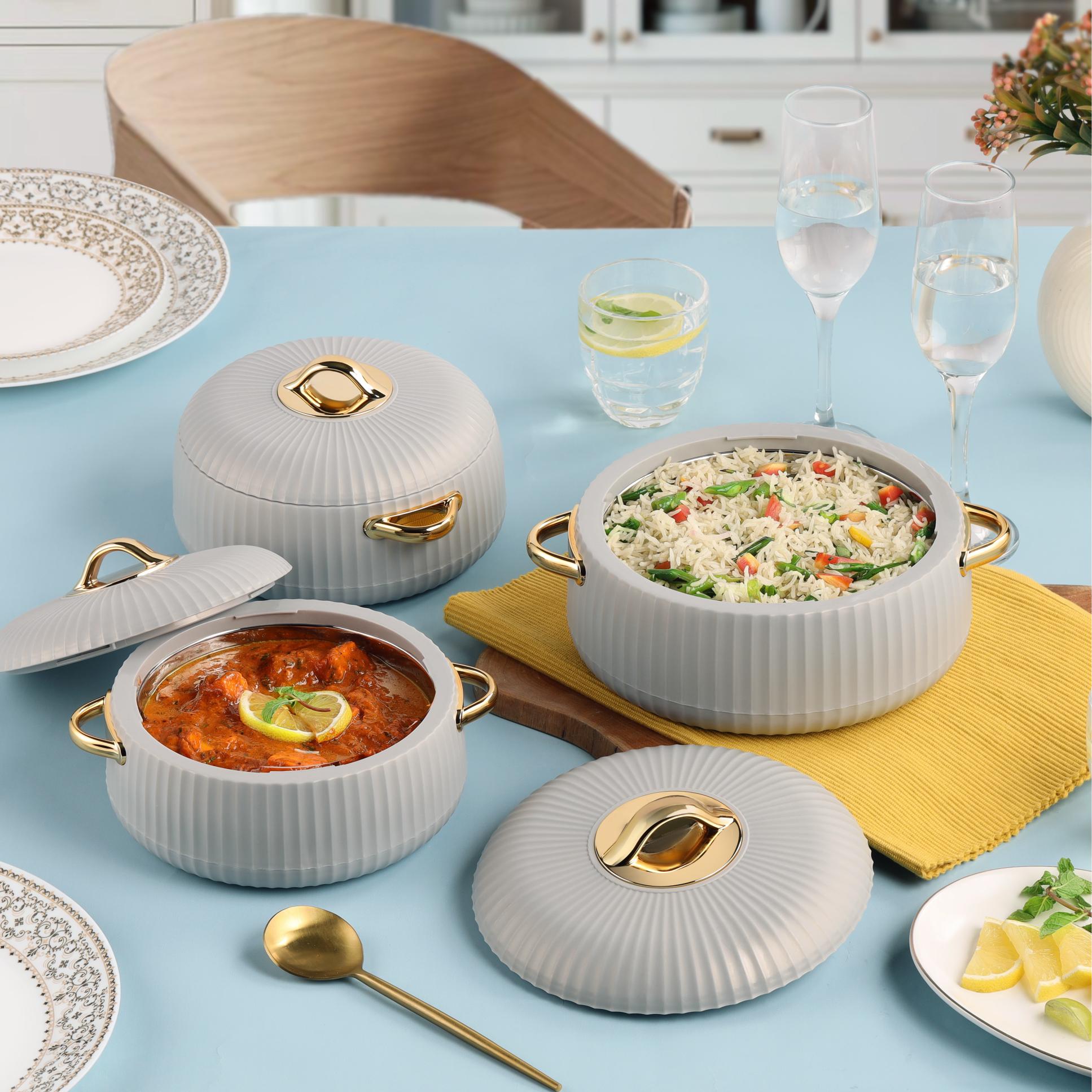 Aurum Insulated Casserole, Set of 3, 1000ml+1000ml+1500ml Grey / 1000ml+1000ml+1500ml