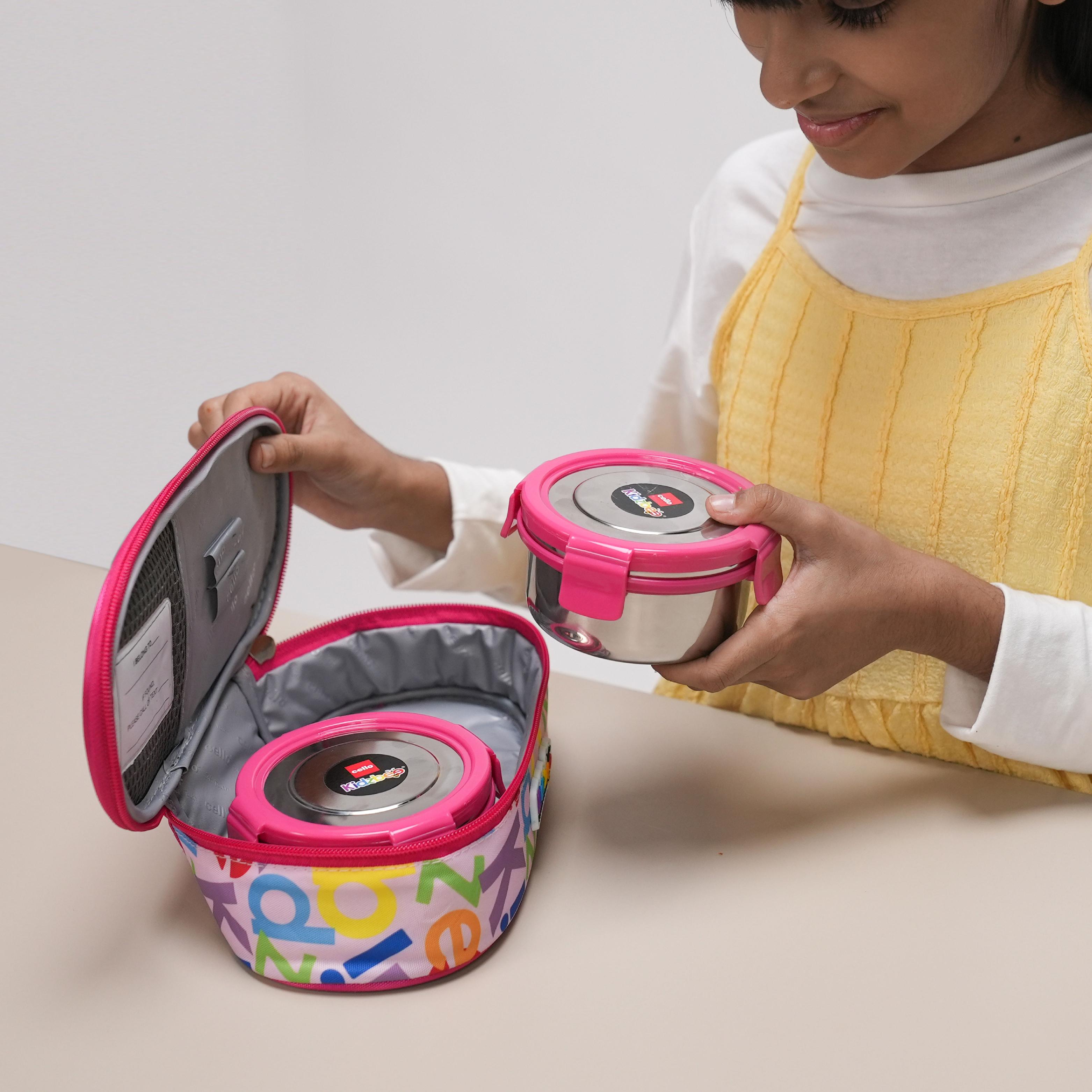 Little Lunch Kids Steel Meal Set With Jacket, 342 ml Each Pink