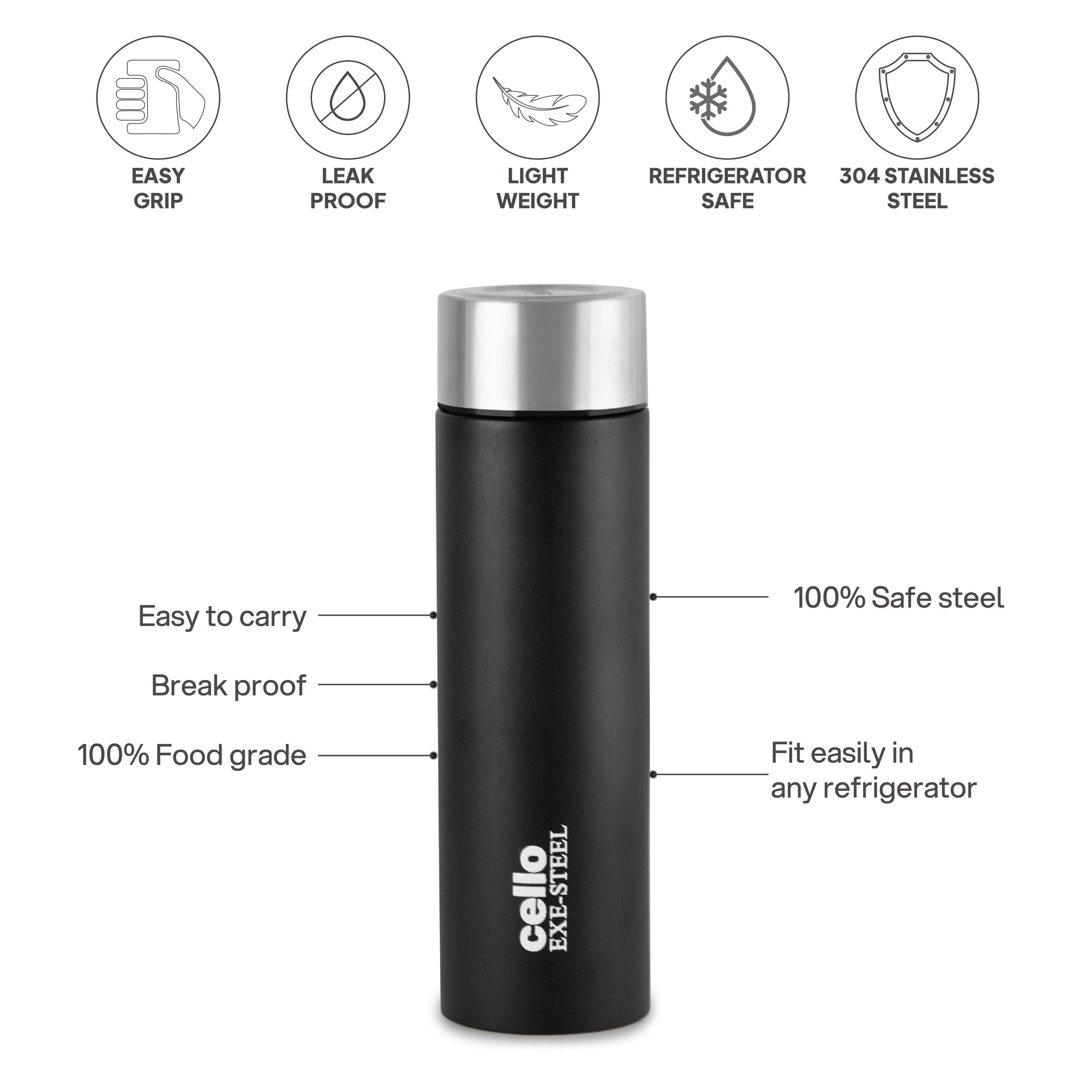 H2O Matt Stainless Steel Bottle, 1000ml Black / 1000 ml