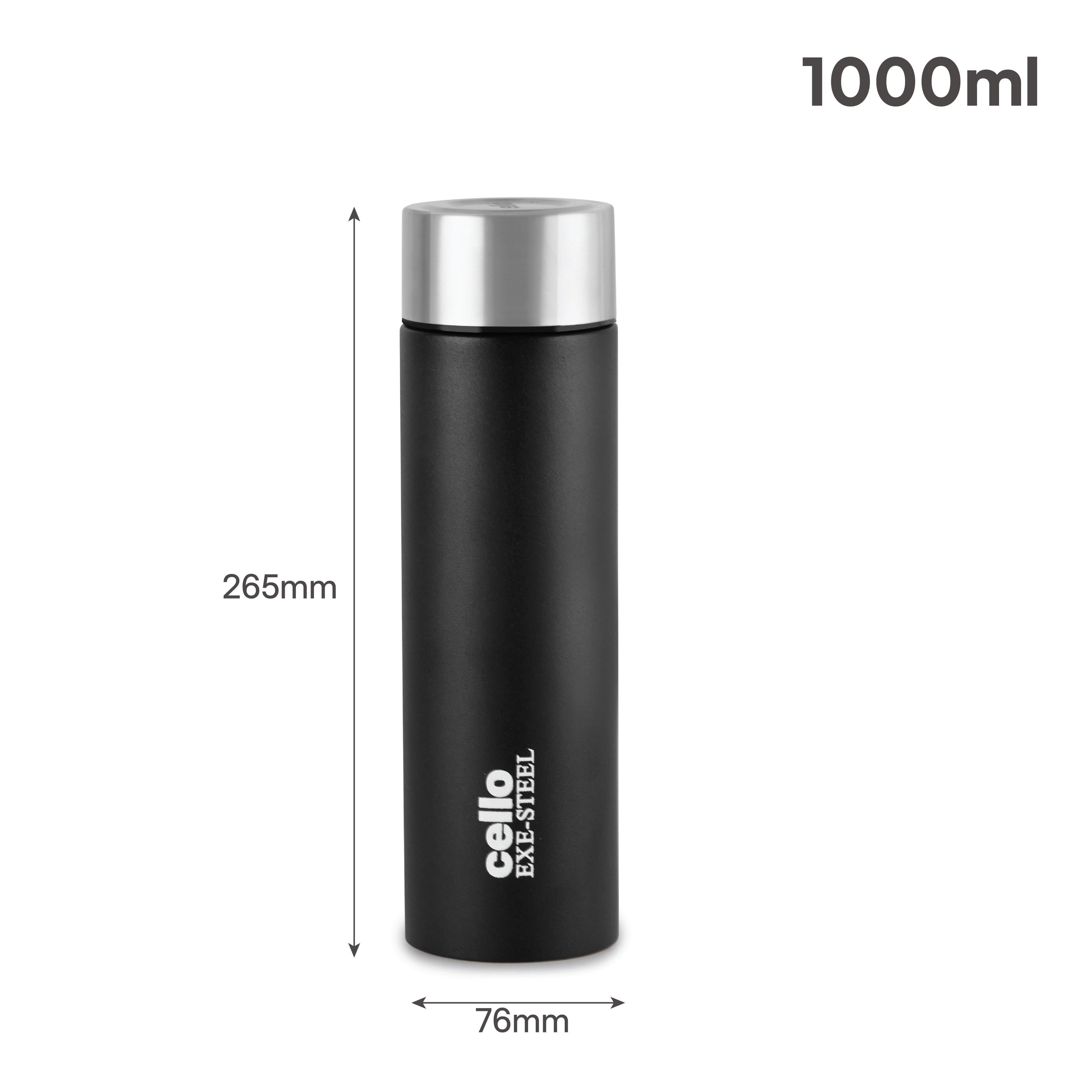 H2O Matt Stainless Steel Bottle, 1000ml Black / 1000 ml