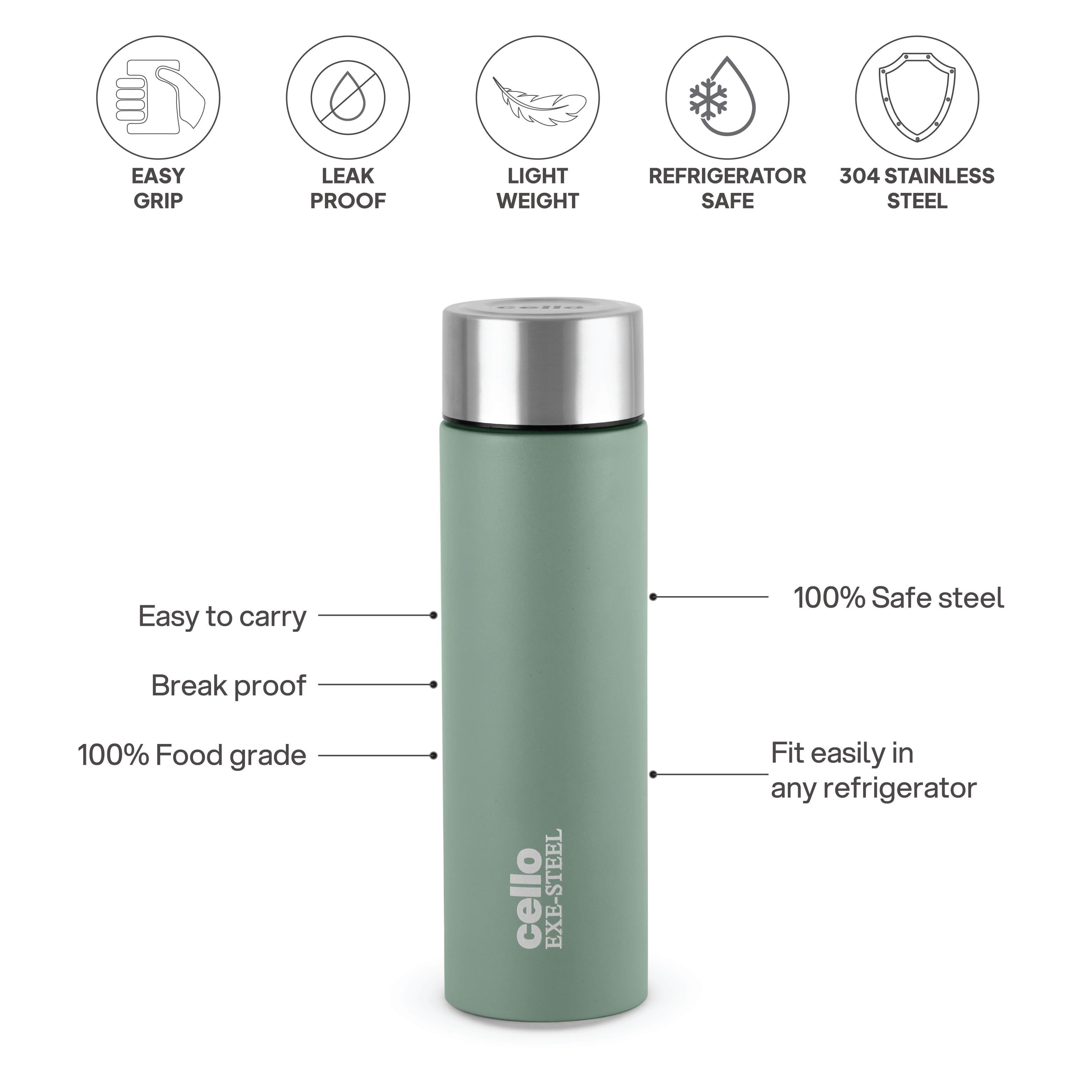 H2O Matt Stainless Steel Bottle, 1000ml Light Green / 1000 ml