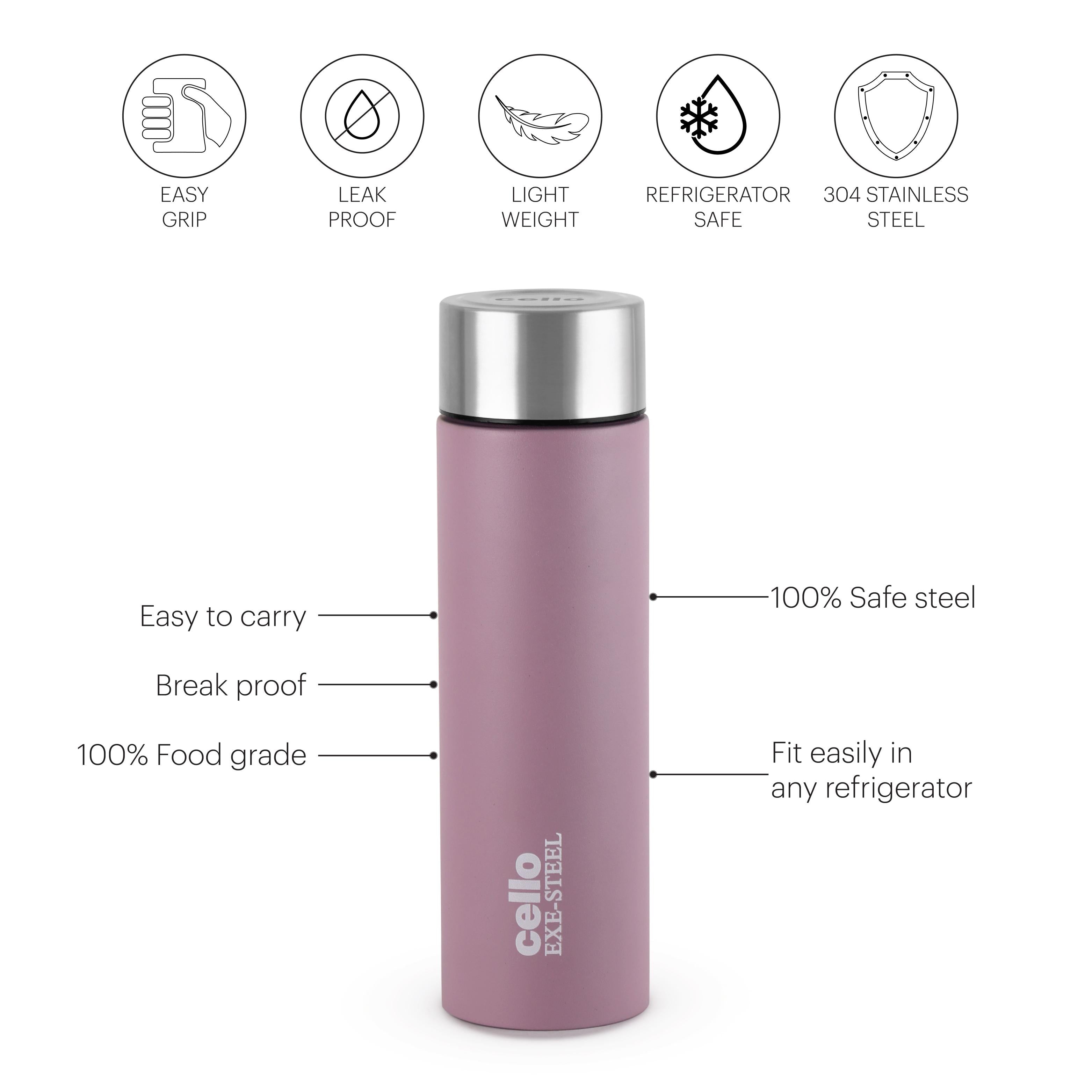 H2O Matt Stainless Steel Bottle, 1000ml Light Pink / 1000 ml