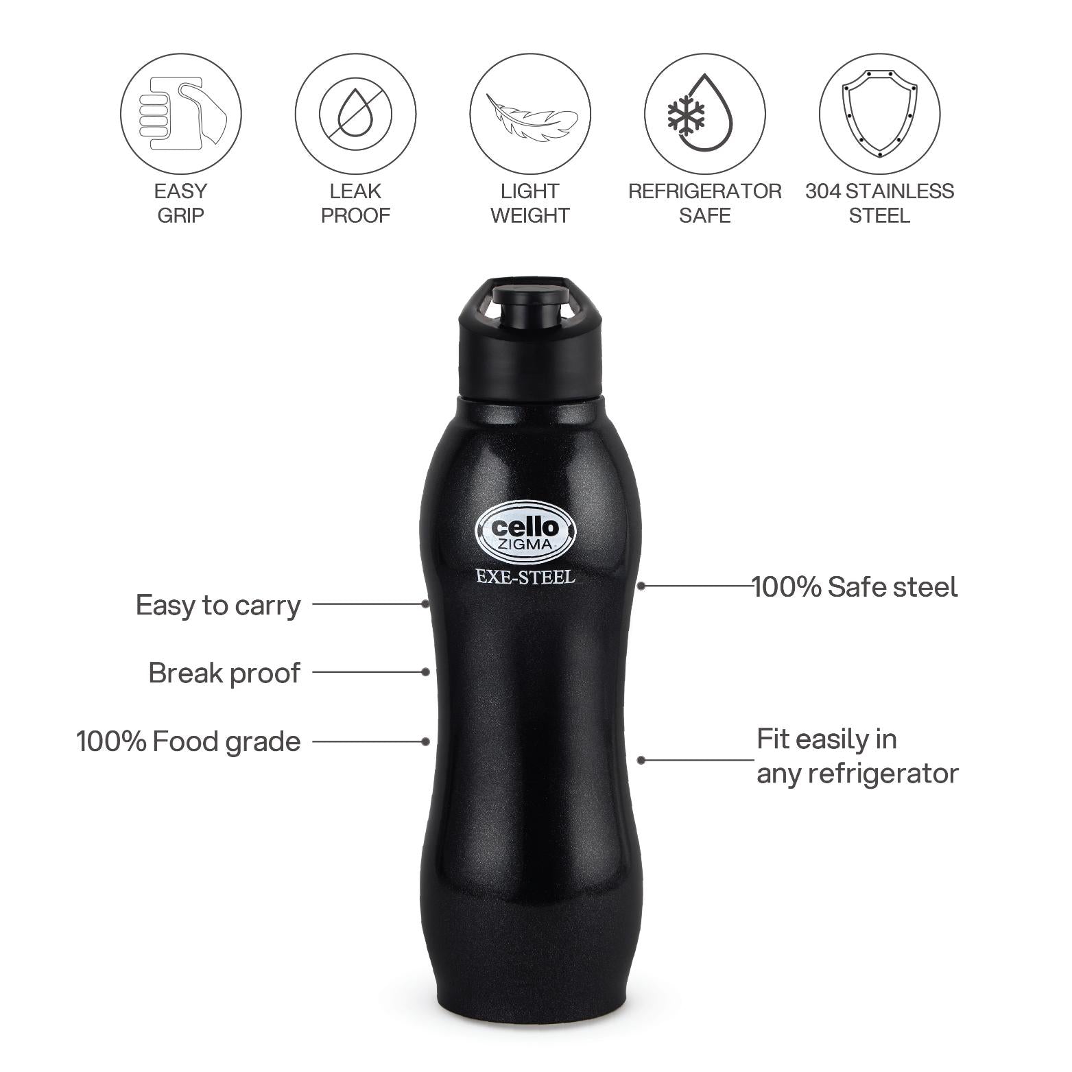 Zigma Exe Single Walled Stainless Steel Flask, 1000ml Black / 1000 ml