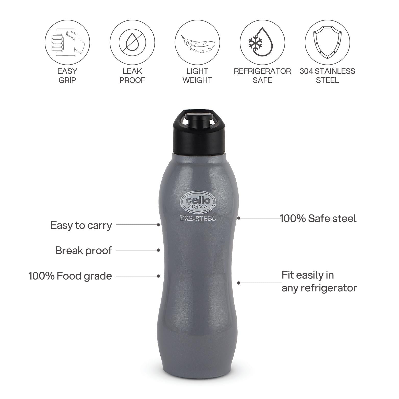 Zigma Exe Single Walled Stainless Steel Flask, 1000ml Grey / 1000 ml