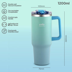 Quench Pro 1200 Insulated Travel Tumbler with Handle, Lid & Straw Sea Green / 1200ml