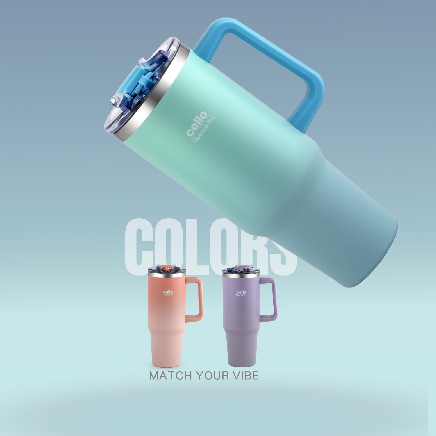 Quench Pro 1200 Insulated Travel Tumbler with Handle, Lid & Straw Sea Green / 1200ml
