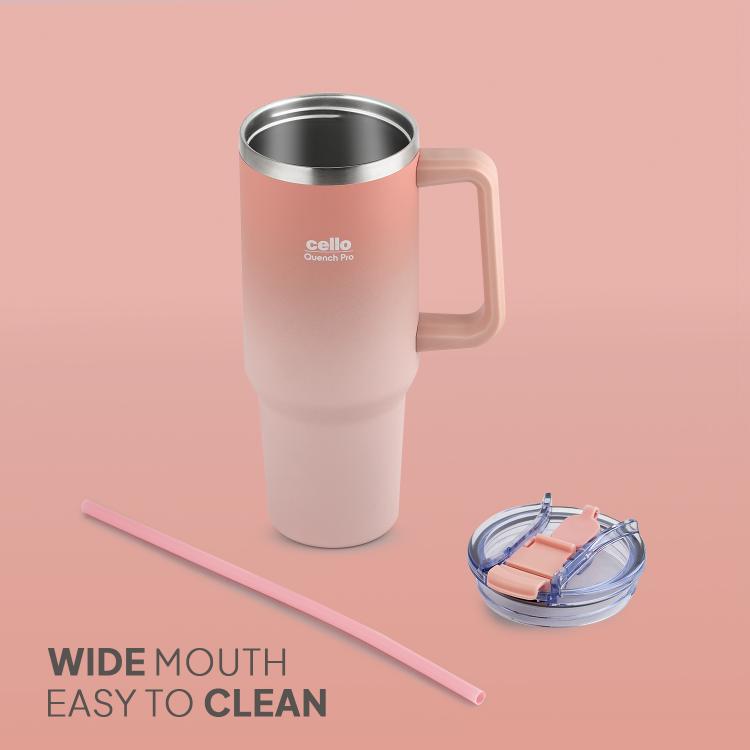 Quench Pro 1200 Insulated Travel Tumbler with Handle, Lid & Straw Blush Peach / 1200ml