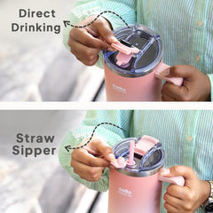 Quench Pro 1200 Insulated Travel Tumbler with Handle, Lid & Straw Blush Peach / 1200ml