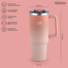 Quench Pro 1200 Insulated Travel Tumbler with Handle, Lid & Straw Blush Peach / 1200ml