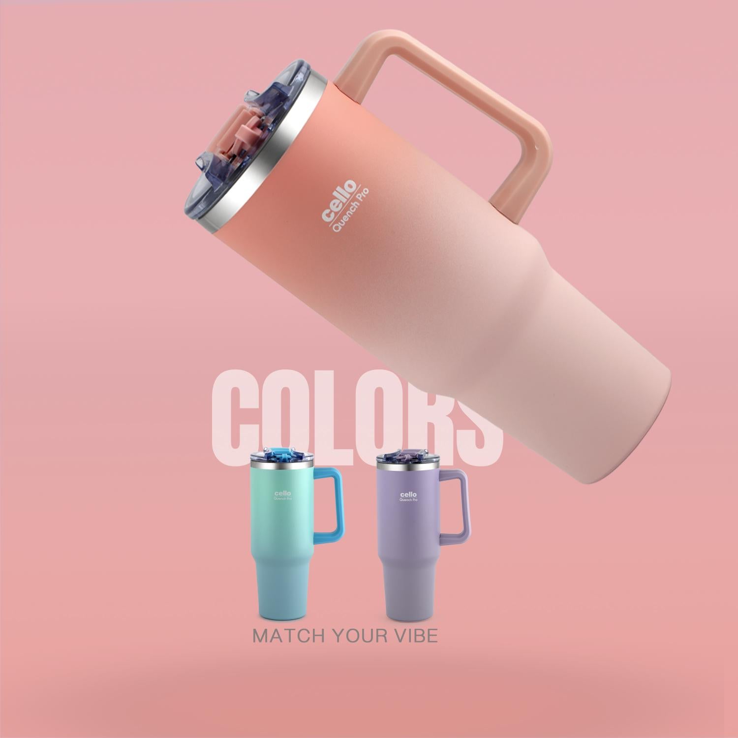 Quench Pro 1200 Insulated Travel Tumbler with Handle, Lid & Straw Blush Peach / 1200ml