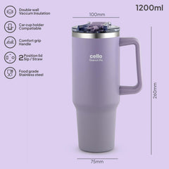 Quench Pro 1200 Insulated Travel Tumbler with Handle, Lid & Straw Rich Lilac / 1200ml