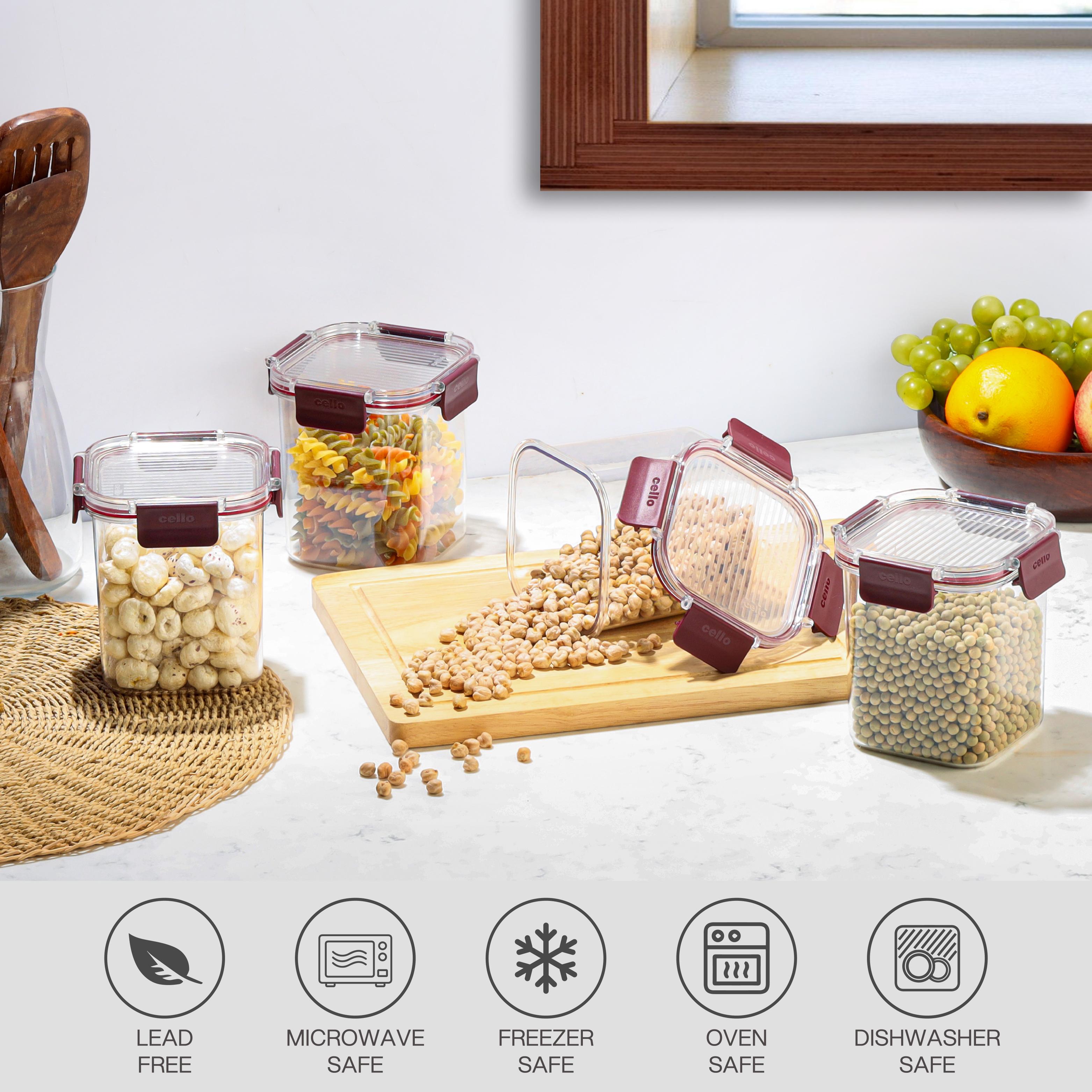 Stack Lock Glass Storage Jar, Set of 4 Maroon