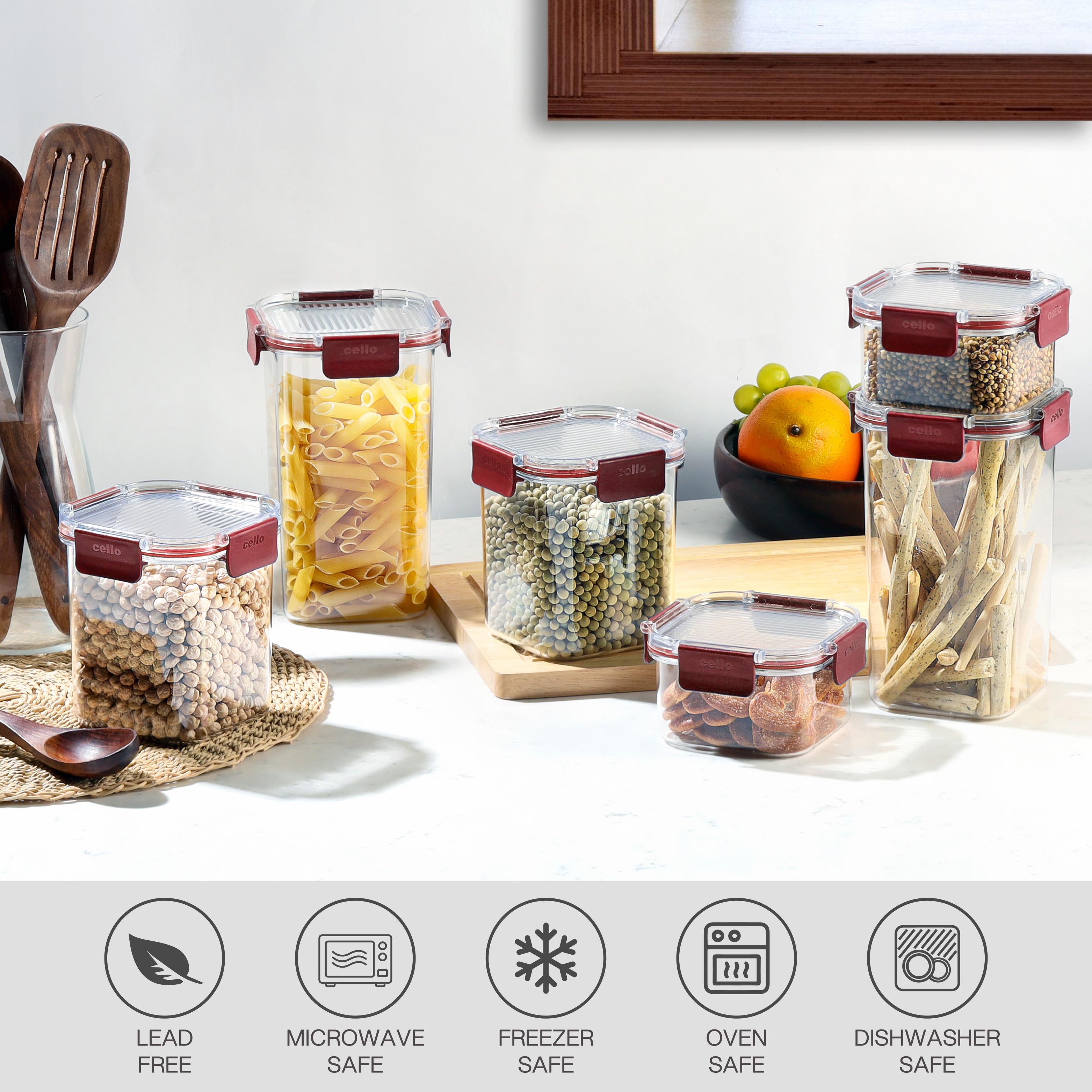 Stack Lock Storage Jar, Set of 6 Maroon