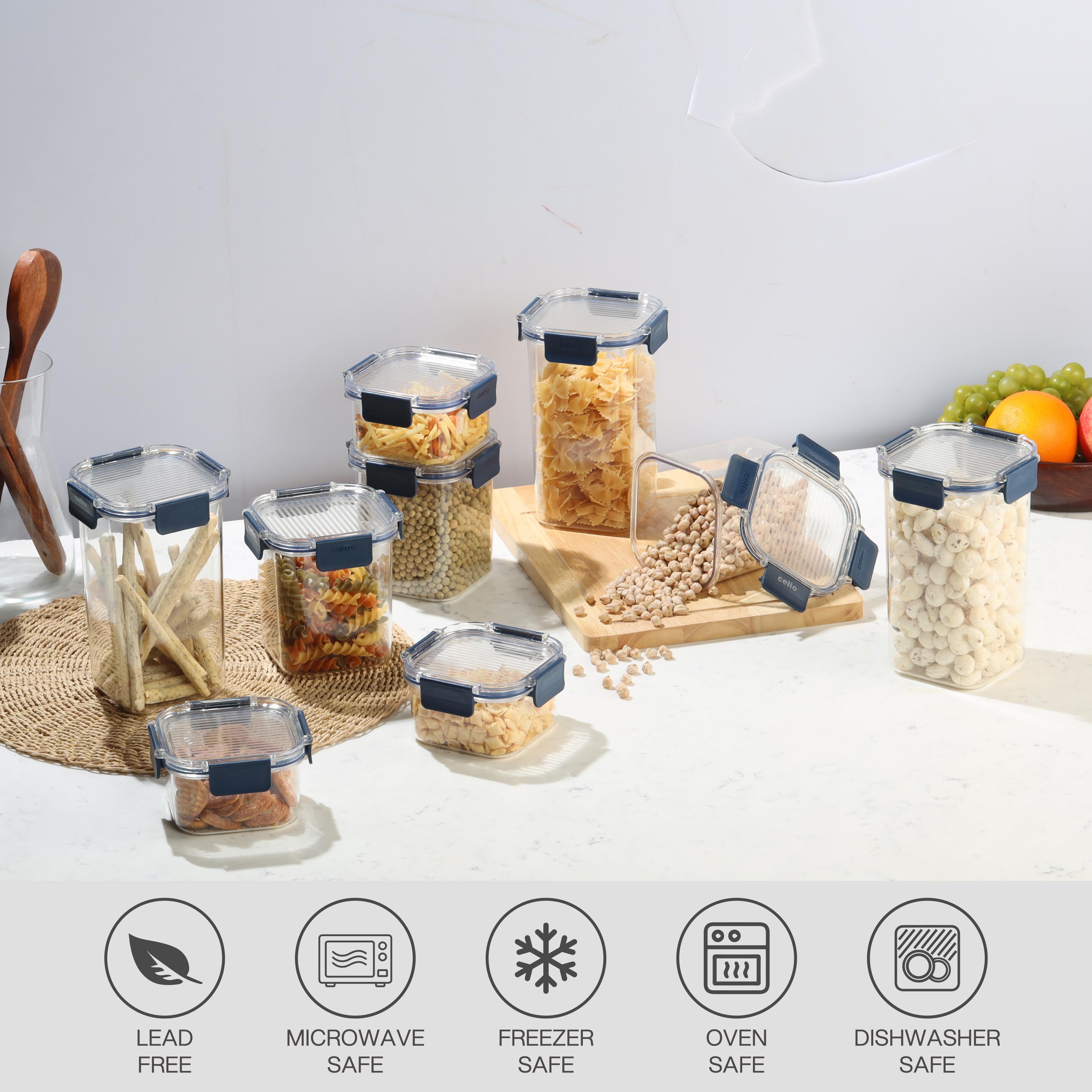 Stack Lock Glass Storage Jar, Set of 9 Blue