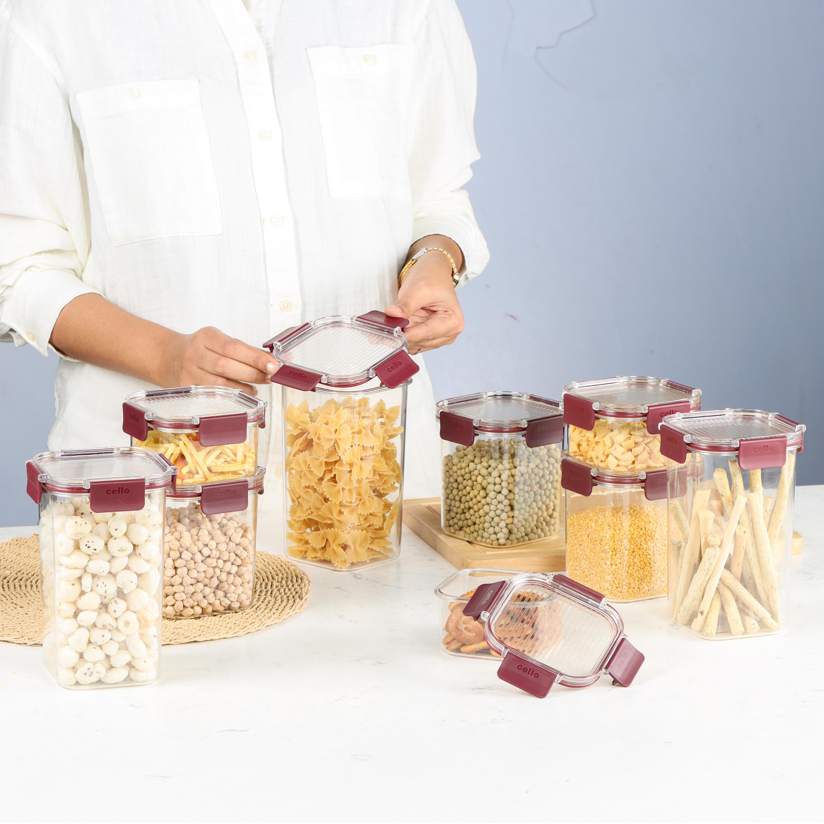 Stack Lock Glass Storage Jar, Set of 9 Maroon