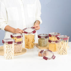 Stack Lock Glass Storage Jar, Set of 9 Maroon